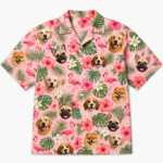 Custom Dog Face Hawaiian Shirt — Personalized Pink Flamingo Tropical Pet Photo Aloha Shirt